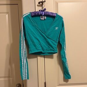 Adidas Turquoise Wrap Top with White Stripes